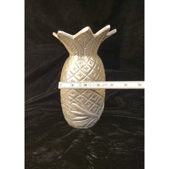 Silver Pineapple-Shaped Decorative Vase 9" Textured Finish Unique Design - Picture 3 of 8
